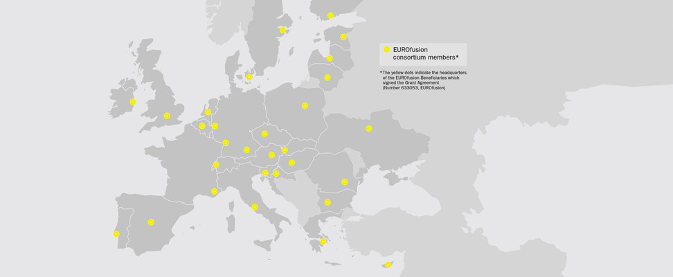 Europakarte, auf der die EUROfusion-Konsortiumsmitglieder eingezeichnet sind