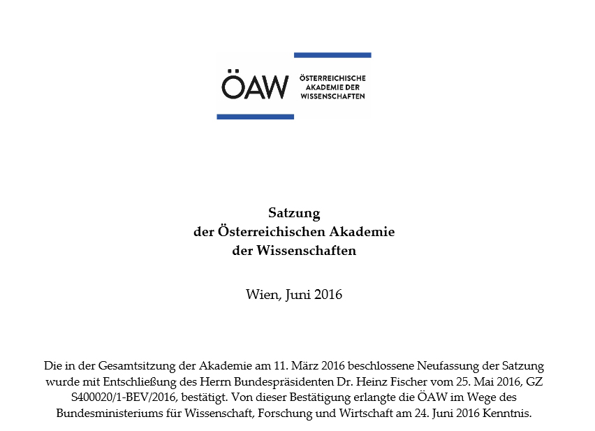 Satzung der Österreichischen Akademie der Wissenschaften Wien, Juni 2016