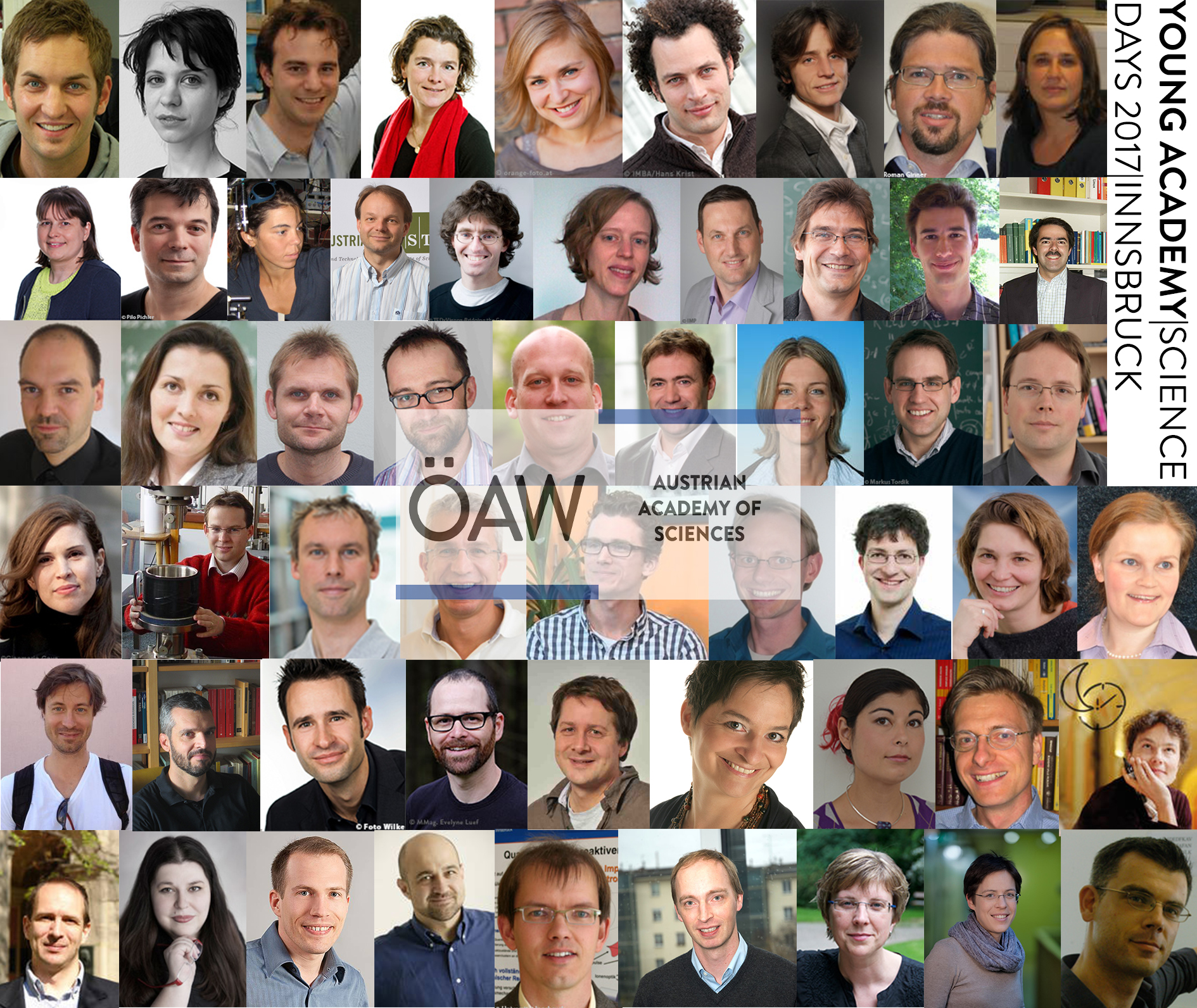 Alle Porträtbilder der Mitglieder der Jungen Akademie als Collage mit ÖAW Logo und dem Hinweis auf die Science Days 2017 in Innsbruck