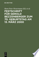 Festschrift für Gerold Bezzenberger zum 70. Geburtstag am 13. März 2000 : : Rechtsanwalt und Notar im Wirtschaftsleben /