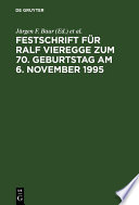 Festschrift für Ralf Vieregge zum 70. Geburtstag am 6. November 1995 /