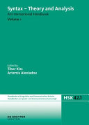 Syntax - theory and analysis : : an international handbook. Volume 1 /