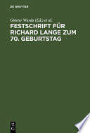 Festschrift für Richard Lange zum 70. Geburtstag /