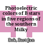 Photoelectric colors of B stars in five regions of the southern Milky Way