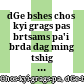 དགེ་བཤེས་ཆོས་ཀྱི་གྲགས་པས་བརྩམས་པའི་བརྡ་དག་མིང་ཚིག་གསལ་བ་བཞུགས་སོ་<br/>dGe bshes chos kyi grags pas brtsams pa'i brda dag ming tshig gsal ba bzhugs so : Tibetan dictionary