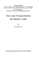 Text und Textgeschichte des Buches Tobit